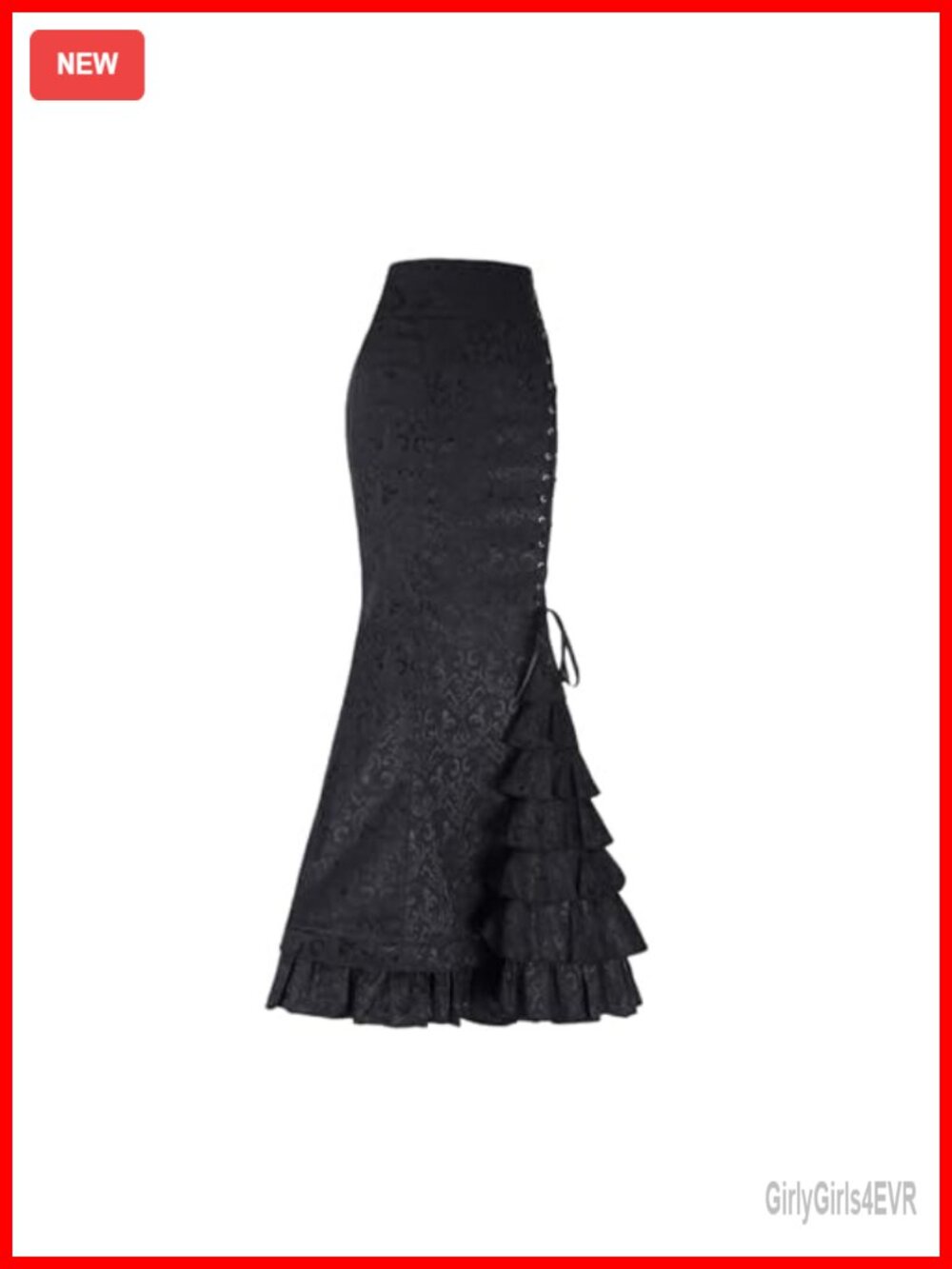 Women's Victorian Long Maxi Skirt Fishtail Lace Up Floral Ruffle Goth